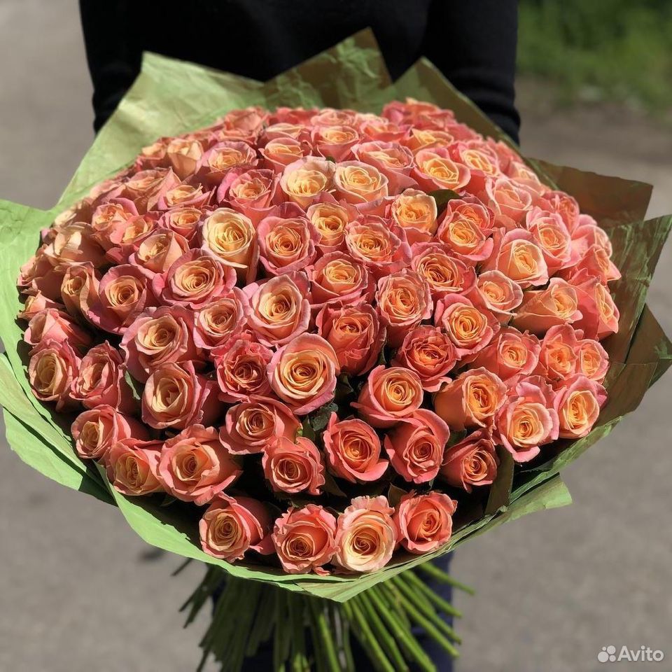 Букет из 101 Двухцветной розы Мисс Пигги купить на Зозу.ру - фотография № 2