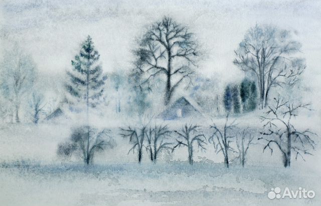 Зимний пейзаж. Акварель Зимний пейзаж. Акварель