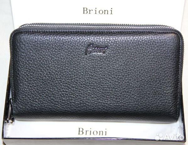 Мужской кожаный клатч Brioni new black 2 молнии Мужской кожаный клатч Brioni new black 2 молнии