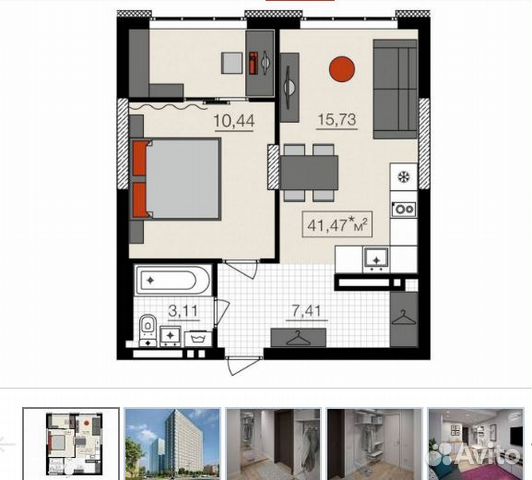2-к квартира, 42 м², 10/16 эт.