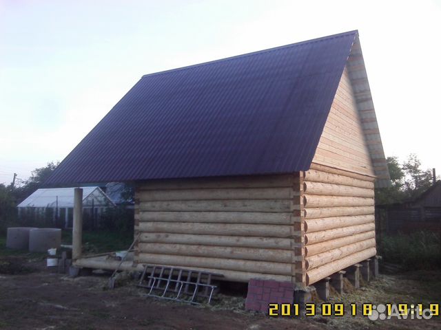 Сруб бани 4х5 + 2 м терраса + мансарда Сруб бани 4х5 + 2 м терраса + мансарда