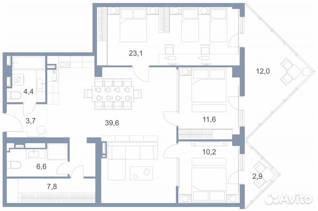 3-к квартира, 122.6 м², 8/25 эт.