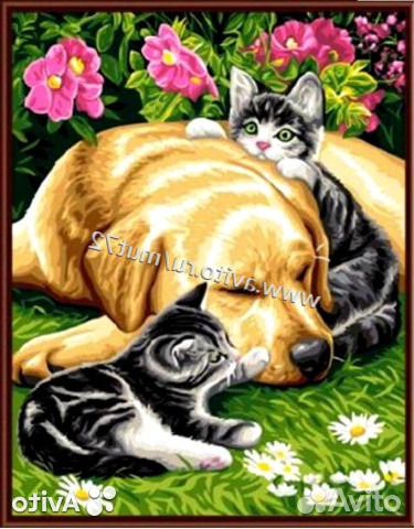 Картина по номерам 40*50 см Собака и котята