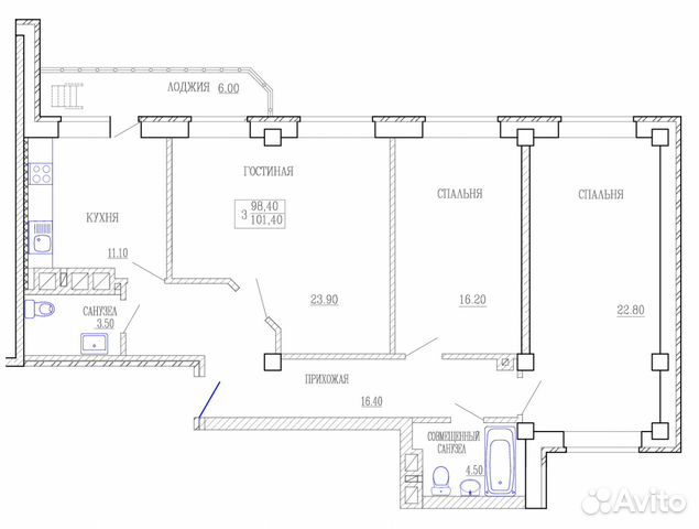 3-к квартира, 101.4 м², 12/18 эт.