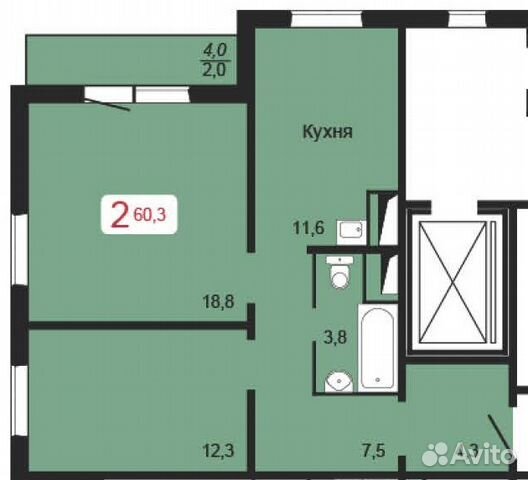 2-к квартира, 60.3 м², 17/17 эт.