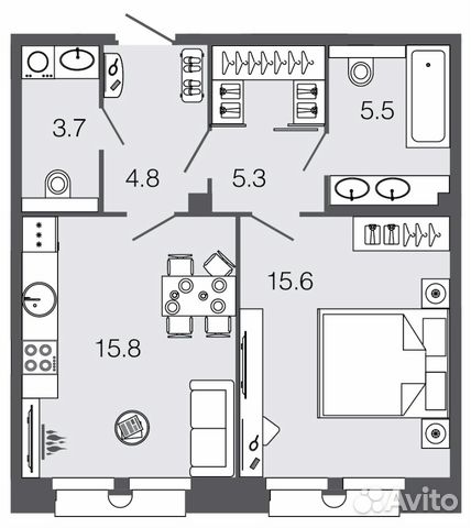 1-к квартира, 50.7 м², 2/8 эт. 1-к квартира, 50.7 м², 2/8 эт.
