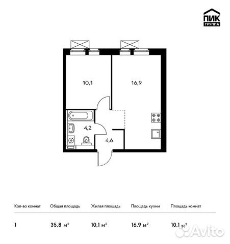 1-к квартира, 35.8 м², 17/25 эт.