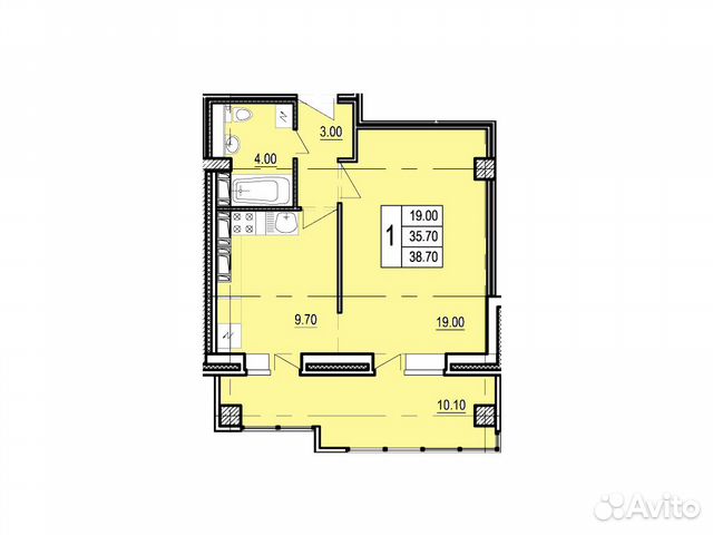 1-к квартира, 47 м², 4/9 эт.