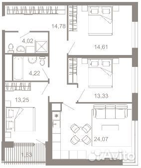 3-к квартира, 89.9 м², 18/23 эт. 3-к квартира, 89.9 м², 18/23 эт.
