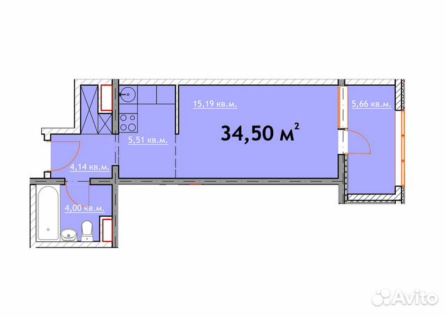 1-к квартира, 34 м², 14/24 эт. 1-к квартира, 34 м², 14/24 эт.