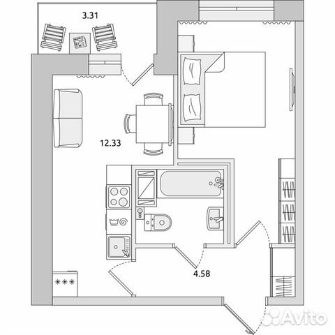 1-к квартира, 35.7 м², 16/20 эт.