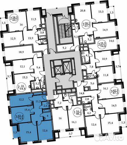 3-к квартира, 74.8 м², 4/17 эт.