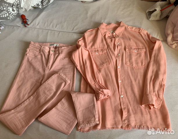 Джинсовый розовый костюм zara S комплект
