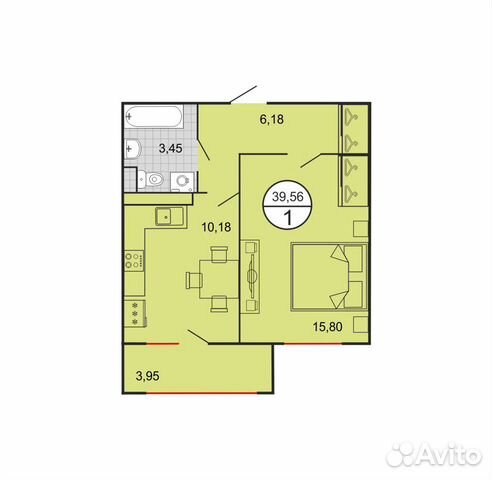 1-к квартира, 39 м², 3/9 эт.