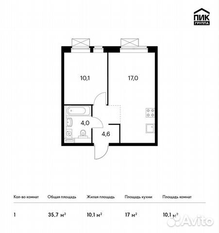 1-к квартира, 35.7 м², 14/22 эт.