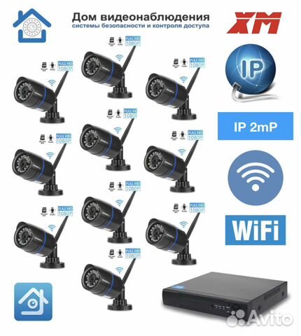 Видеонаблюдение на 10 уличных камер IP Wi-Fi