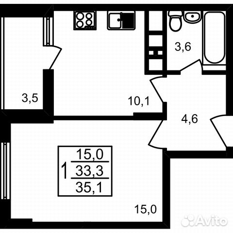 1-к квартира, 35.1 м², 12/17 эт. 1-к квартира, 35.1 м², 12/17 эт.