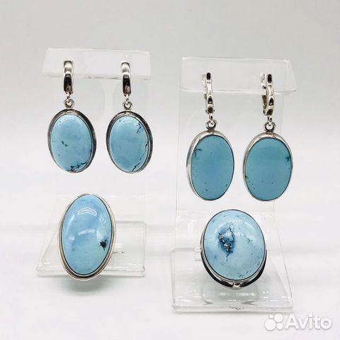 Серьги и кольцо бирюза серебро