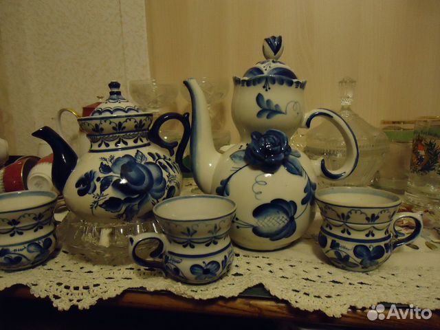 Сервиз гжель кофейник, чайник заварка +6 чашек