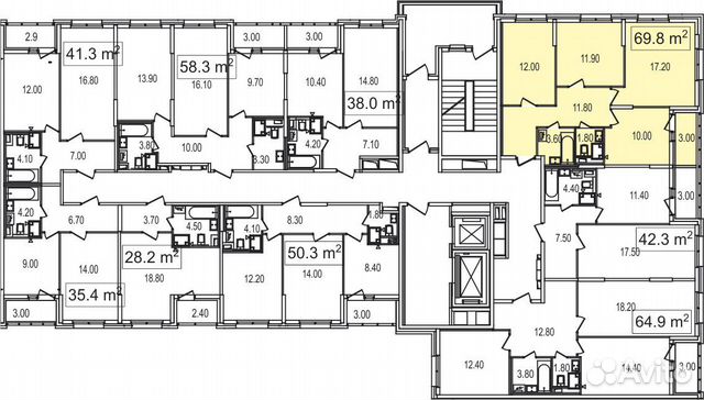 3-к квартира, 69.8 м², 11/25 эт. 3-к квартира, 69.8 м², 11/25 эт.