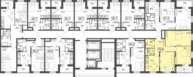 3-к квартира, 76.8 м², 25/25 эт.
