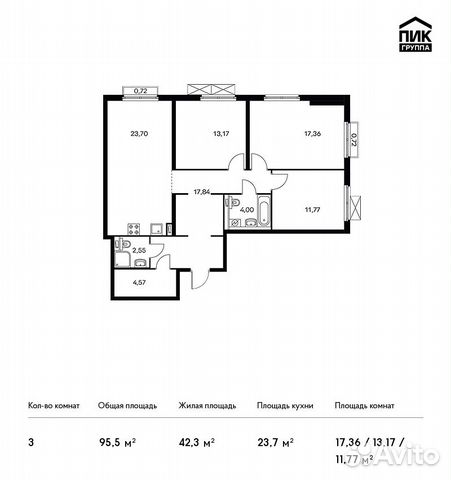 3-к квартира, 95.5 м², 16/20 эт. 3-к квартира, 95.5 м², 16/20 эт.