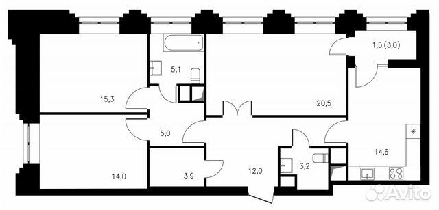 3-к квартира, 95.1 м², 19/24 эт. 3-к квартира, 95.1 м², 19/24 эт.