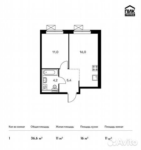 1-к квартира, 36.6 м², 9/25 эт.