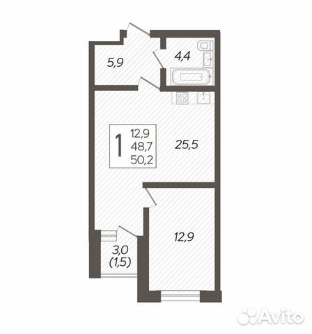 1-к квартира, 50.2 м², 6/8 эт. 1-к квартира, 50.2 м², 6/8 эт.
