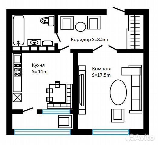 1-к квартира, 40.3 м², 1/17 эт.