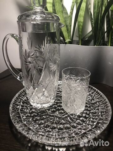 Поднос и Графин-кувшин.Хрусталь СССР,20в.Винтаж