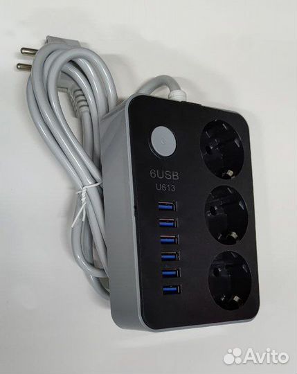 Сетевой фильтр-удлинитель 3 розетки 6 USB - 1.8m