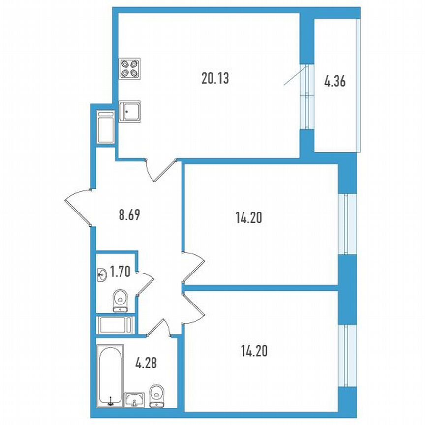 2-к. квартира, 65 м², 7/13 эт.