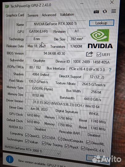 Gigabyte RTX 3060 ti состояние новой