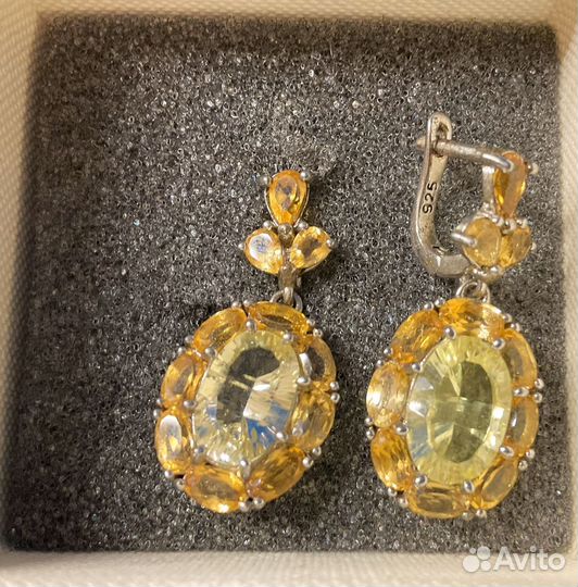 Шикарные сережки с нат цитринами,925