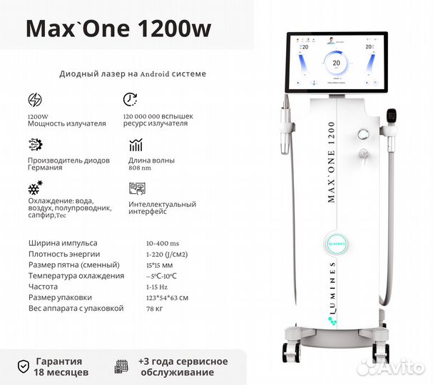 Диодный лазер для эпиляции Люминес. Max’One 1200W