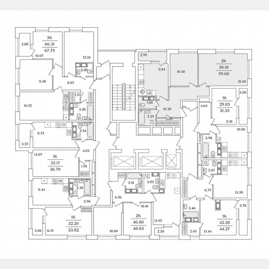2-к. квартира, 59,6 м², 18/22 эт.