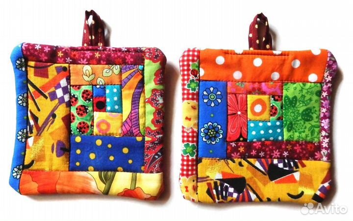 Яркие лоскутные прихватки для кухни под горячее