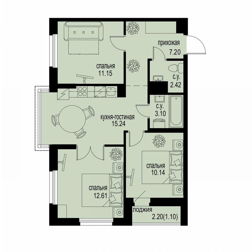 3-к. квартира, 63 м², 4/12 эт.