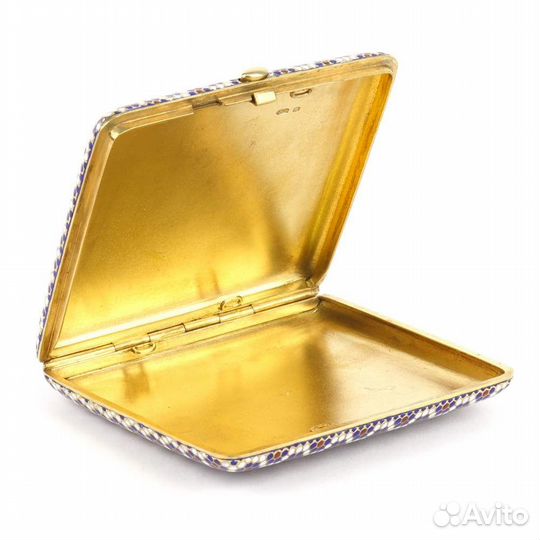 Старинный серебряный портсигар с эмалью 84 пробы