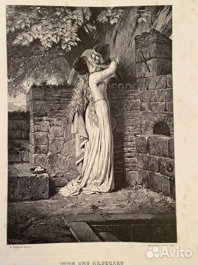 Антикварная гравюра гравюры много