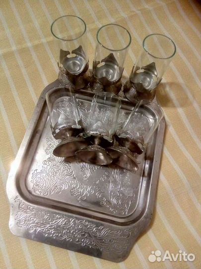 Рюмки в мельхиоровой оправе