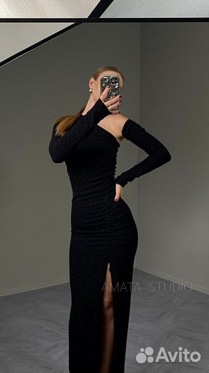 Платье вечернее блестящее черное