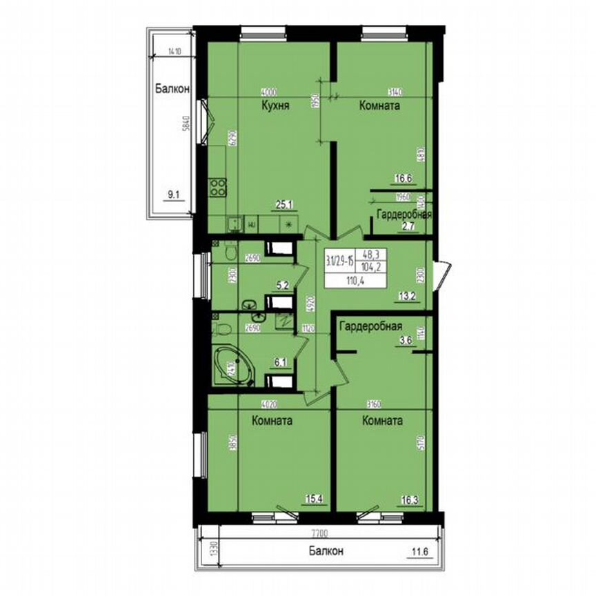 3-к. квартира, 110,4 м², 16/23 эт.