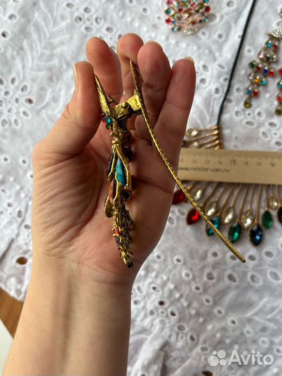 Набор украшений со стразами виде павлина ожерелье