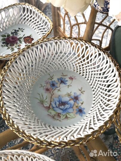 Винтаж конфетница дуэт плетеный фарфор Румыния