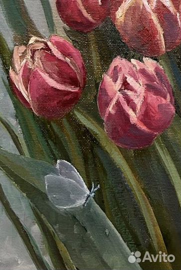 Картина розовые тюльпаны, картина букет тюльпанов