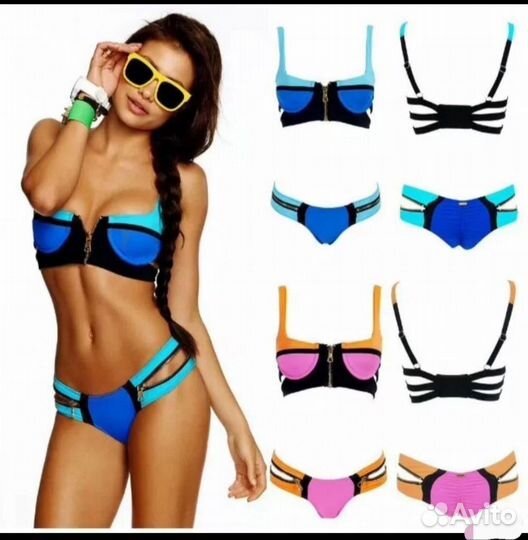 Купальник с замками синий новый