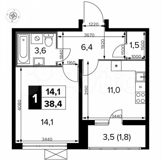 1-к. квартира, 38,4 м², 18/23 эт.