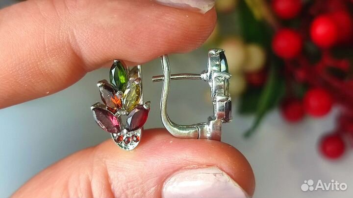 Серьги с природными турмалинами, 3,06ct, 925